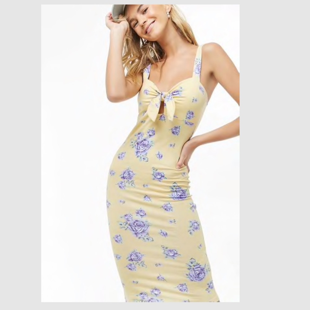Floral Tie-Front Cutout Dress